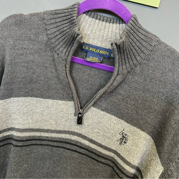 US Polo Assn Quarter Zip Gray Color Block Men’s Sweater Large