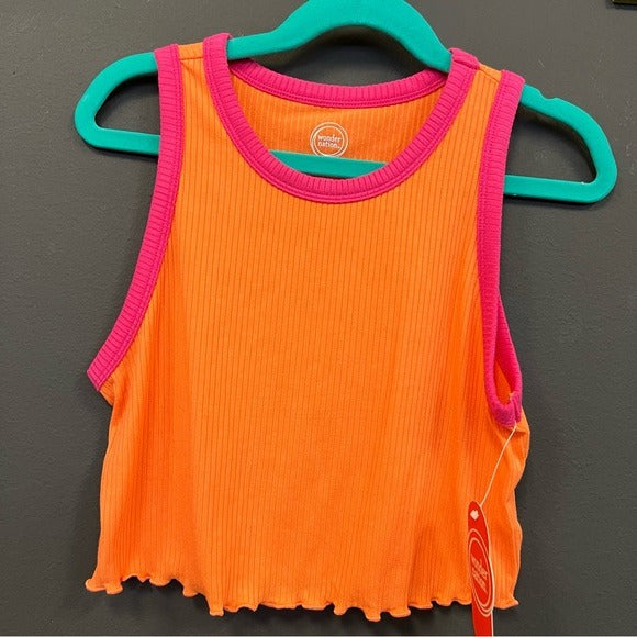 NWT Pink + Orange Tween Cropped Tank Top Size 10/12