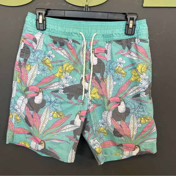 Toucan Floral Print Swim Trunks Lined Size Small