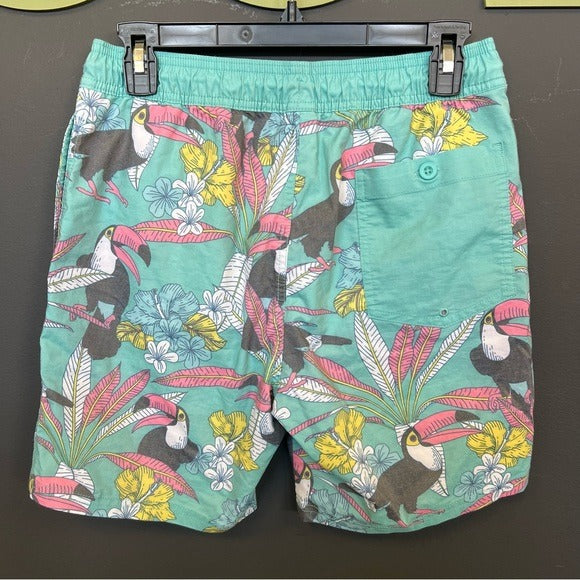 Toucan Floral Print Swim Trunks Lined Size Small