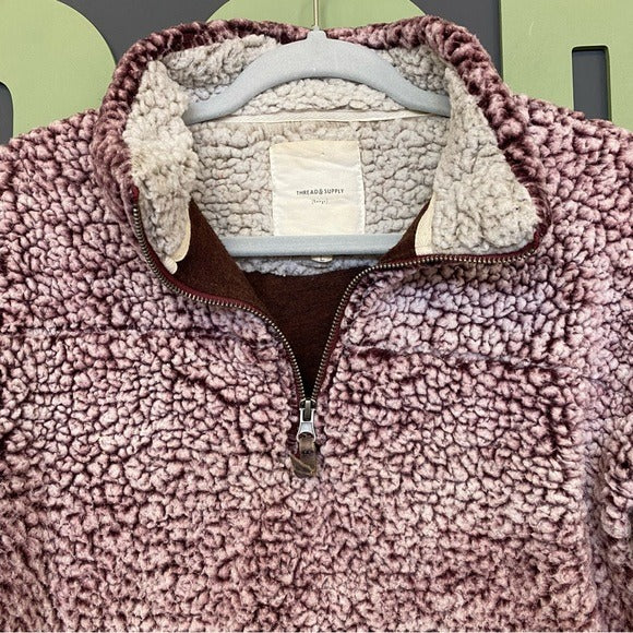 Thread & Supply Maroon Sherpa Quarter Zip Sweatshirt Large
