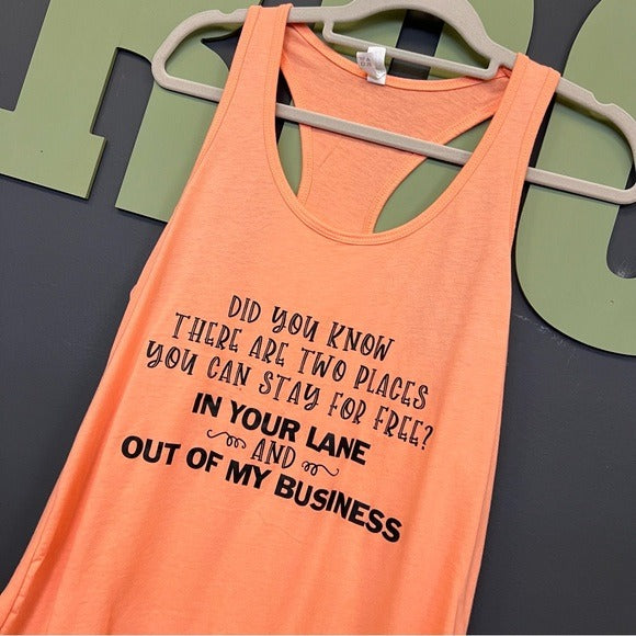 Stay in Your Lane Funny Orange Graphic Racerback Tank Top Size XL