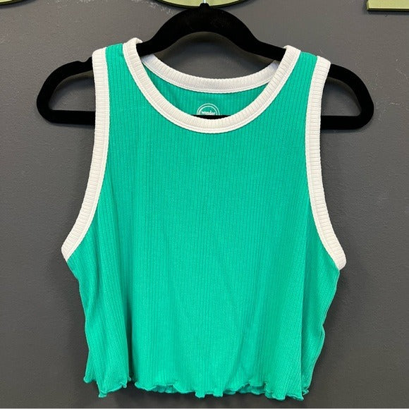 Green + White Tween Cropped Tank Top Size Youth Large 10/12