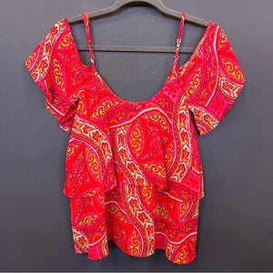 SMYM Show Me Your Mumu Red Paisley Cold Shoulder Top Size Small