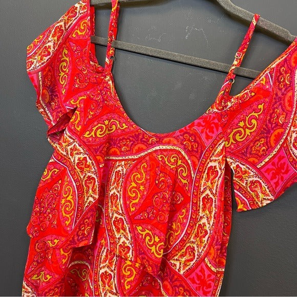 SMYM Show Me Your Mumu Red Paisley Cold Shoulder Top Size Small