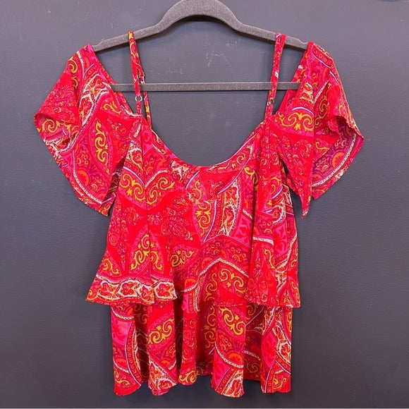 SMYM Show Me Your Mumu Red Paisley Cold Shoulder Top Size Small