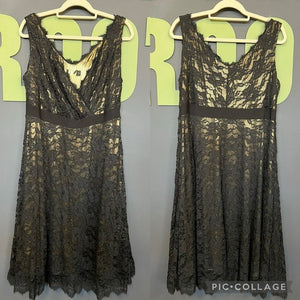 Gold + Black Shimmer Lined V-Neck Sleeveless Dress Size 14/16