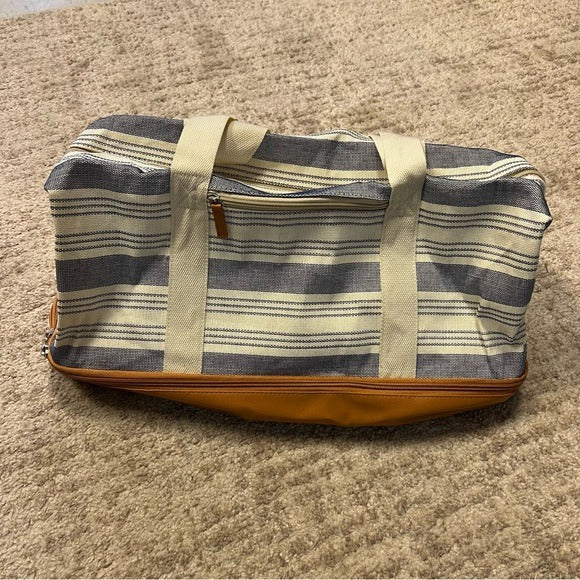 DSW Blue + White Striped Travel Duffle Bag