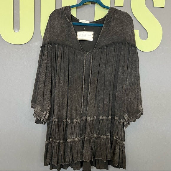 NWT Oli & Hali Black Bohemian Flowy Hooded Dress Coverup  S/M