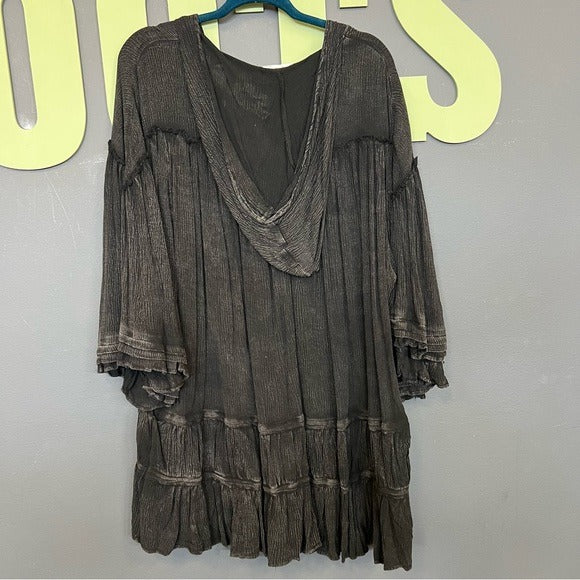 NWT Oli & Hali Black Bohemian Flowy Hooded Dress Coverup  S/M