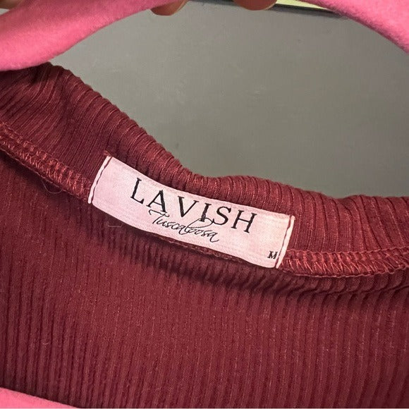 Lavish Maroon V-Neck Zip Front Blouse Medium