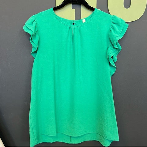 Mittoshop Green Ruffle Sleeve Blouse Large