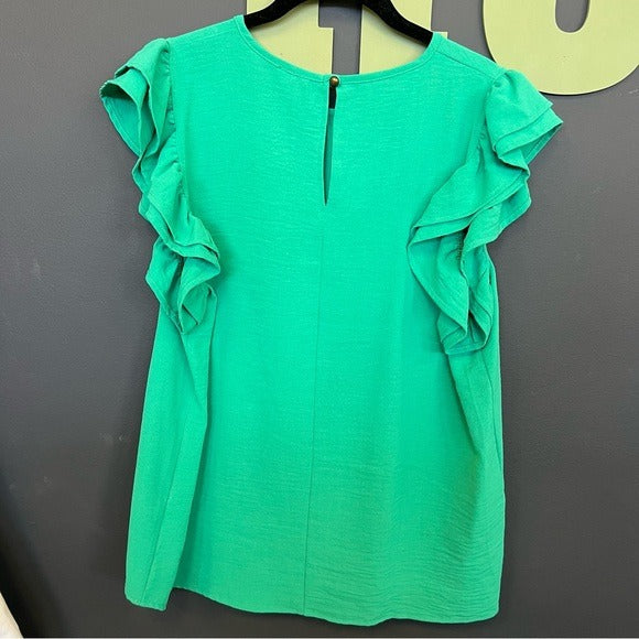 Mittoshop Green Ruffle Sleeve Blouse Large