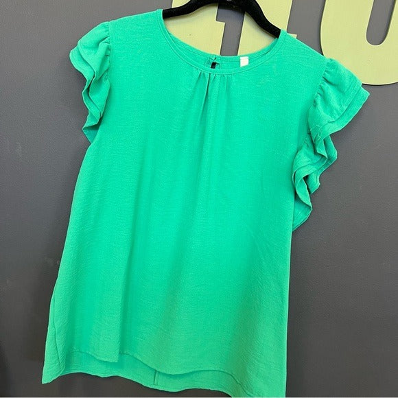 Mittoshop Green Ruffle Sleeve Blouse Large