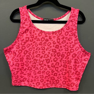 Cropped Leopard Pink + Red Festival Tank Top Size Small