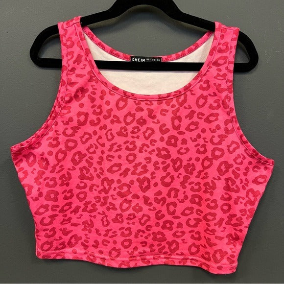 Cropped Leopard Pink + Red Festival Tank Top Size Small