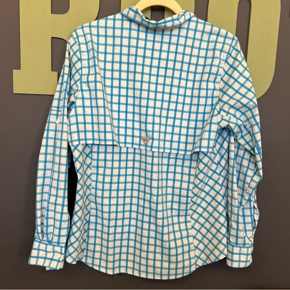 Columbia PFG Blue Checkered Button Down Shirt L