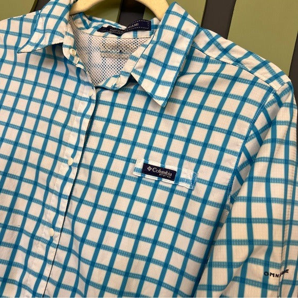 Columbia PFG Blue Checkered Button Down Shirt L