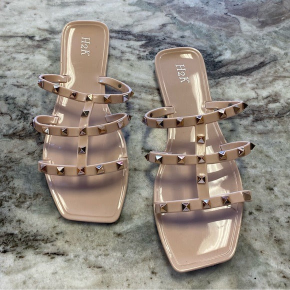 NEW H2K Nude Studded Slip On Sandals Size 9