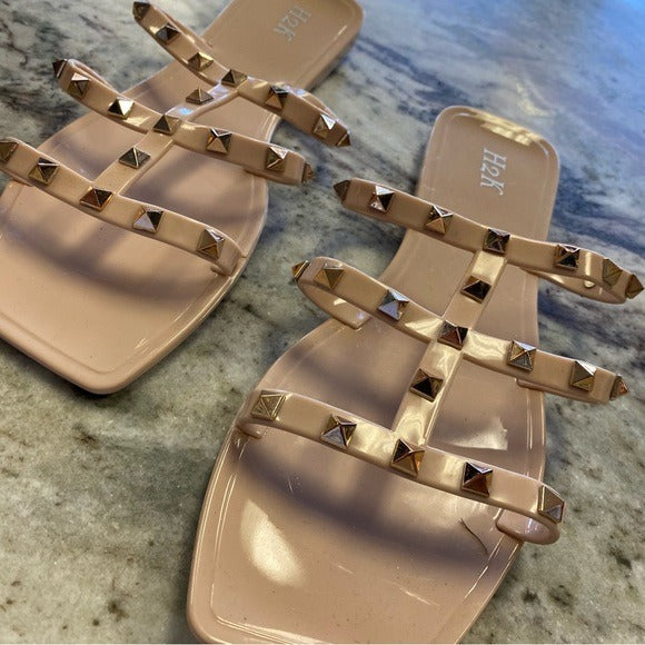 NEW H2K Nude Studded Slip On Sandals Size 9