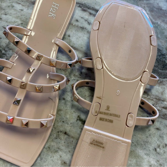 NEW H2K Nude Studded Slip On Sandals Size 9