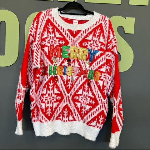 Holiday Time Merry Christmas Sweater Size XL Bright Fun