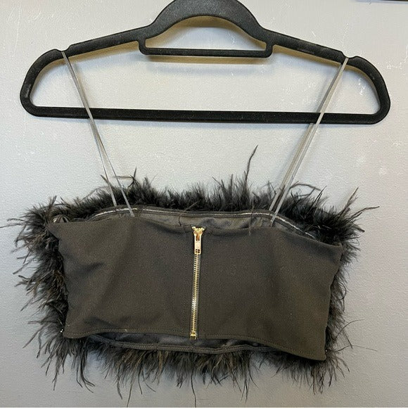 Black Ostrich Feather Tube Top Size Medium