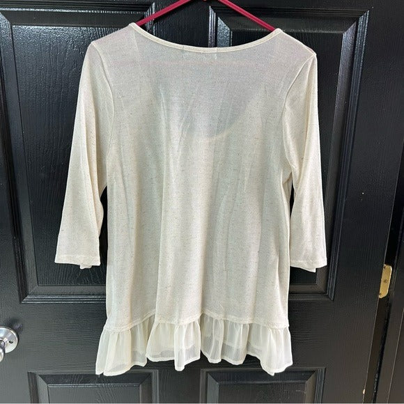 Living Doll Ivory + Sheer 3/4 Sleeve Blouse Large