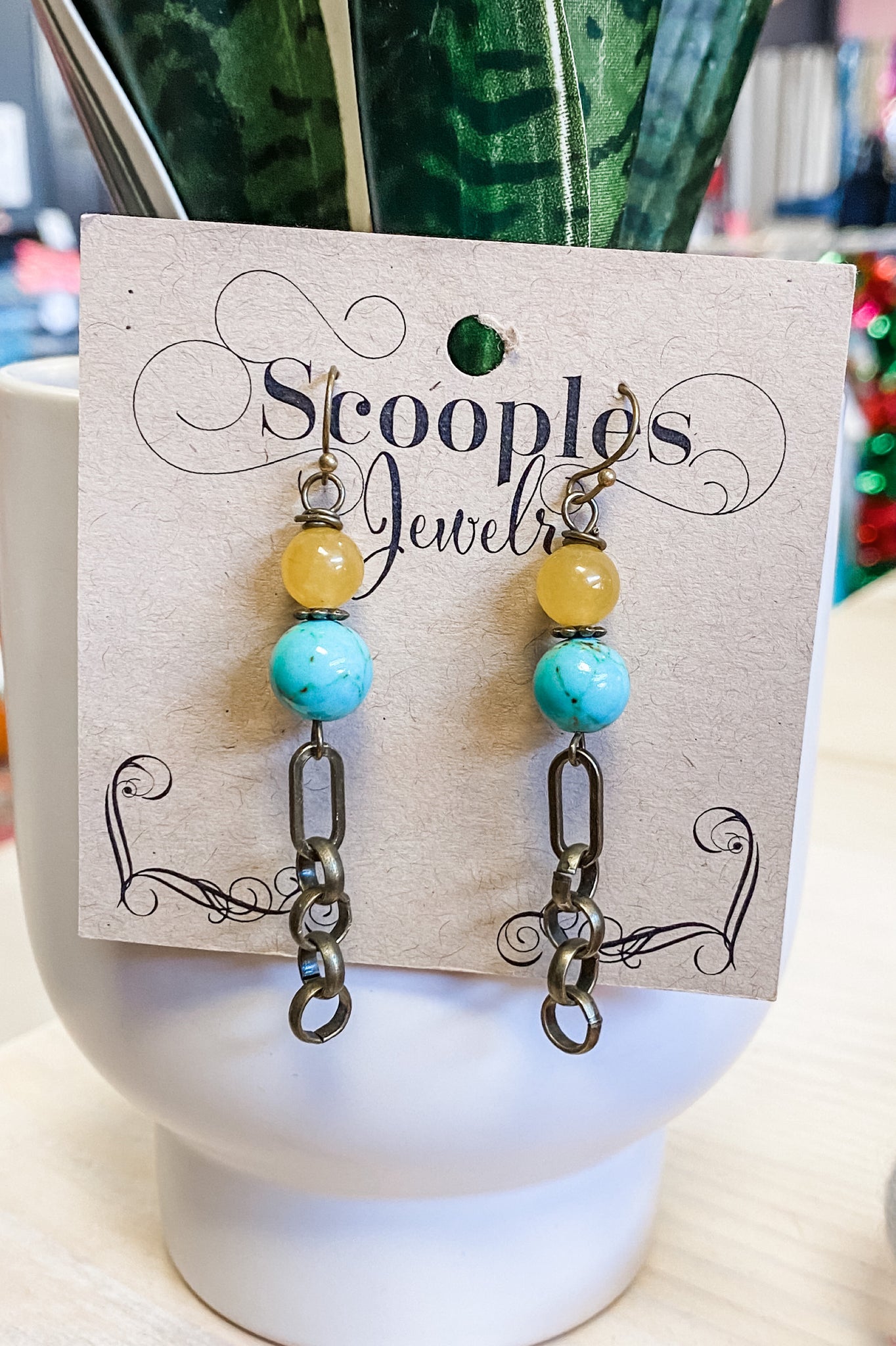 Scooples Chained Mustard Turquoise Earrings