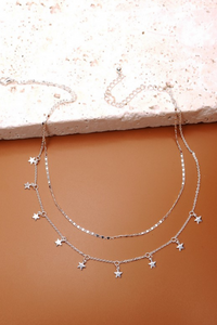 Layered Star Charm Necklace - Silver