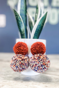 Rust Multicolored Stacked Pom Earrings