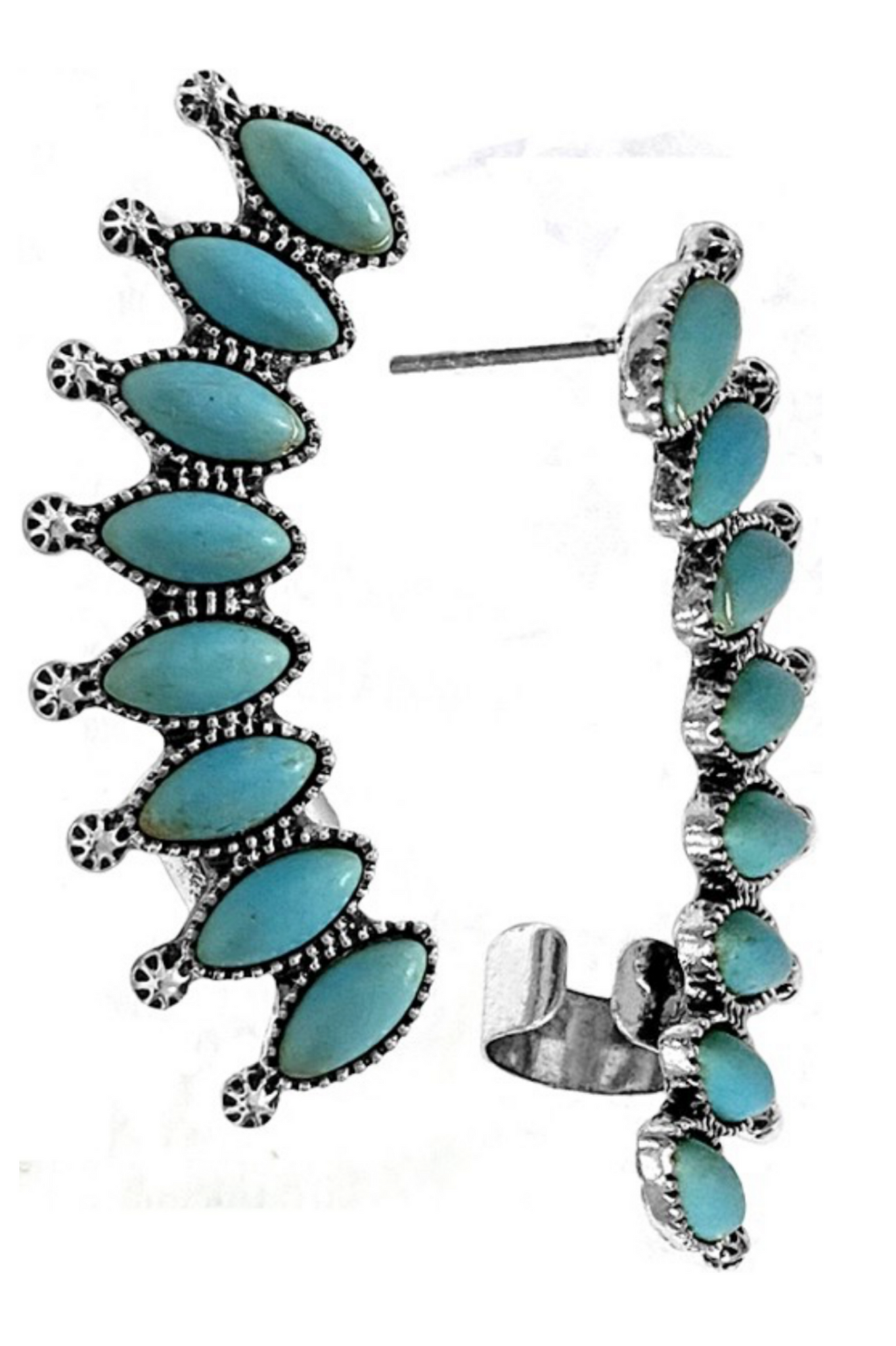 Turquoise Concho Marquise Cuff Earrings
