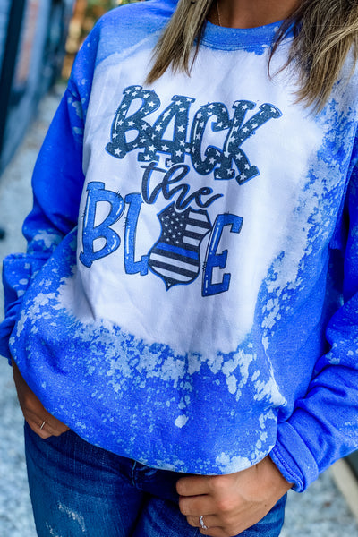 Back The Blue Distressed Sweatshirt