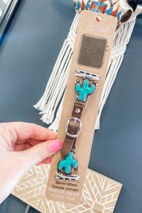 Turquoise Cactus Leather Apple Watch Band
