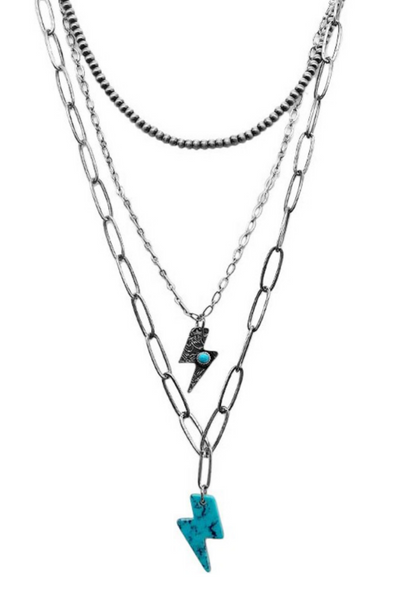 Turquoise Lightning Triple Layer Stack Necklace