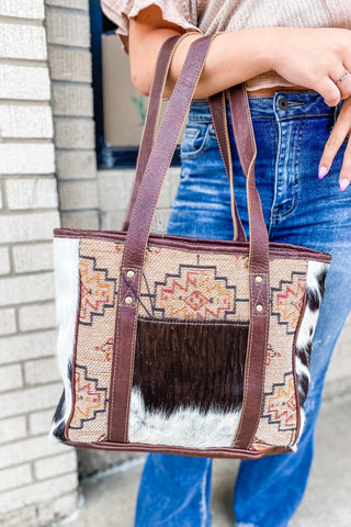 Southwest Aztec + Cowhide Shoulder Bag