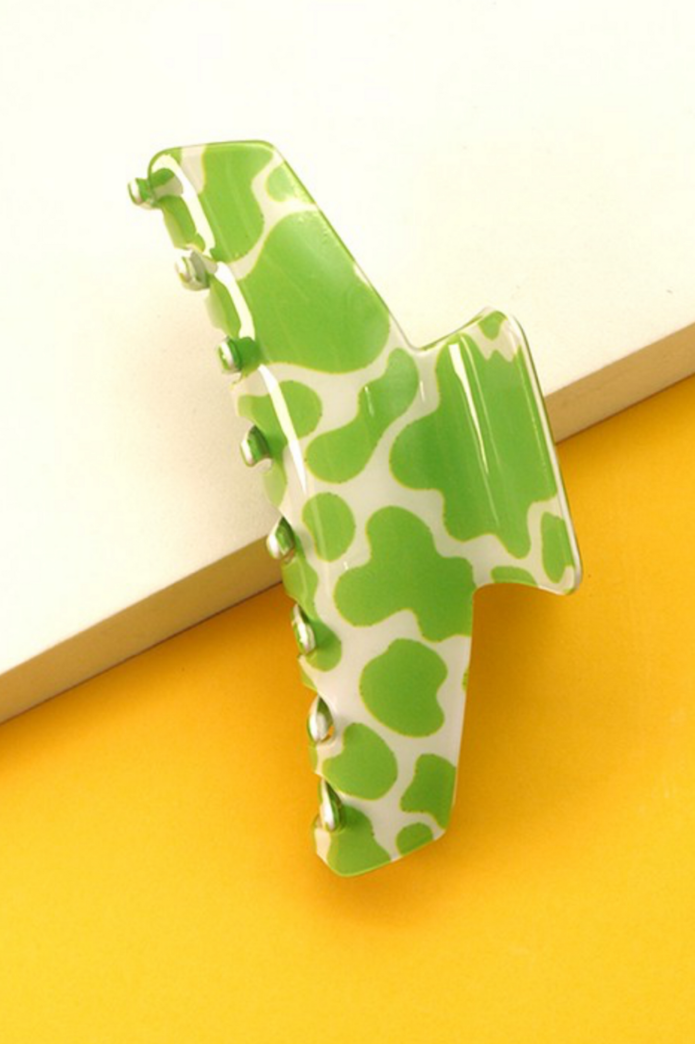 Green Cowprint Claw Clip