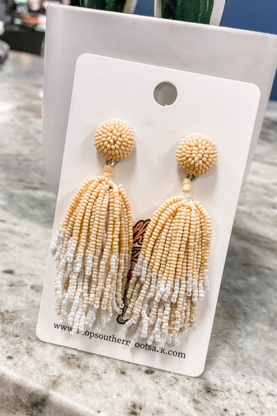 Pom Pom Seed Bead Earrings - Ivory
