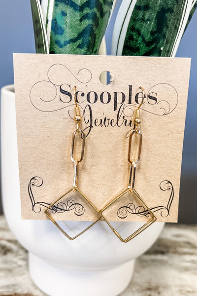 Scooples Paper Clip Gold Dangle Earrings