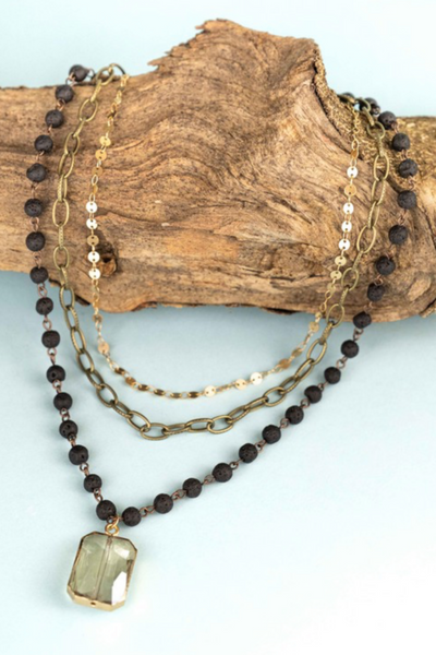 Black + Bronze Triple Layer Necklace