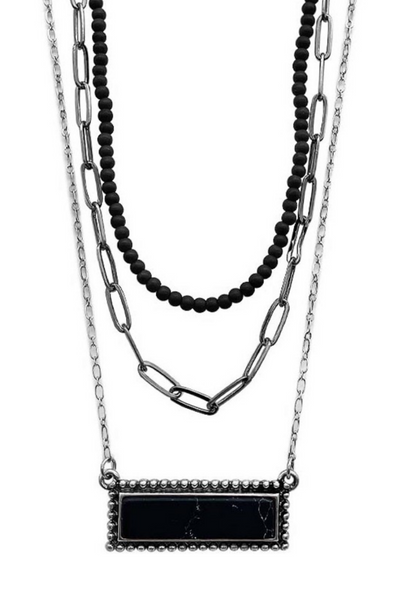 Black Beaded Bar Layered Necklace