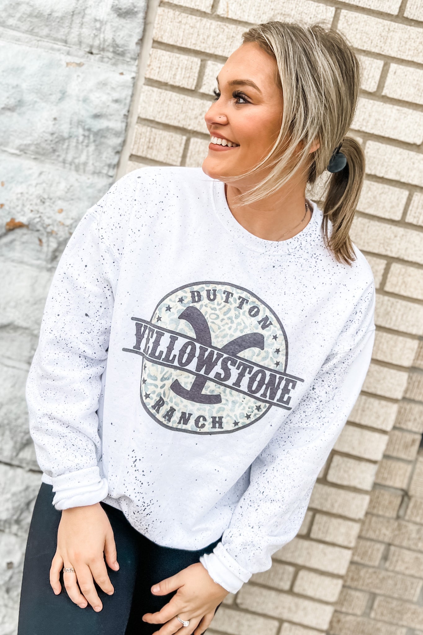 Yellowstone Leopard Splattered Graphic Sweatshirt