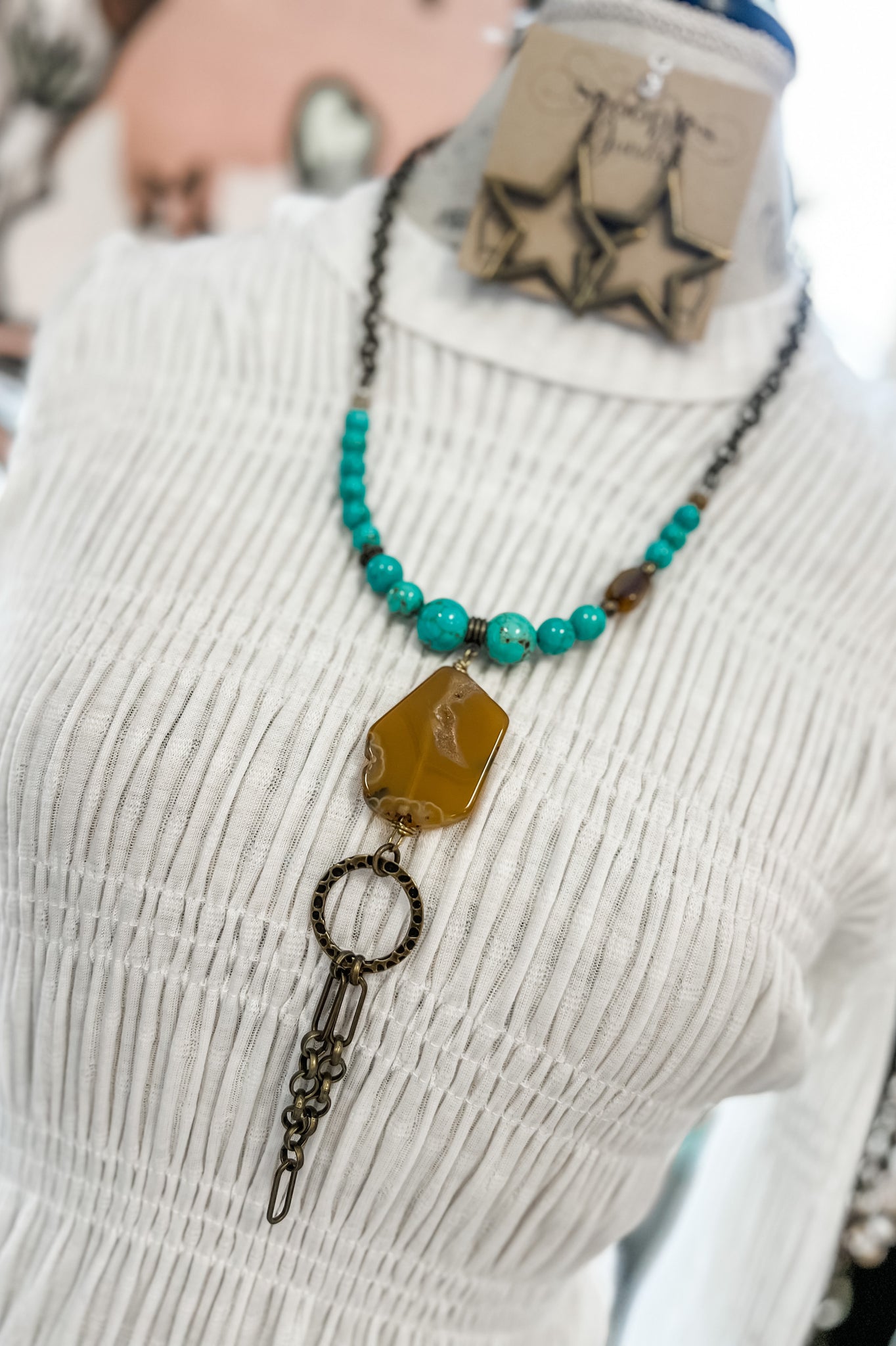 Scooples Chained Mustard Turquoise Necklace