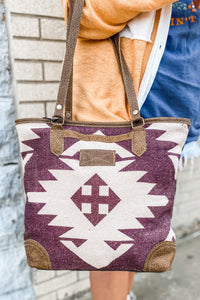 Taupe + Maroon Aztec Shoulder Bag