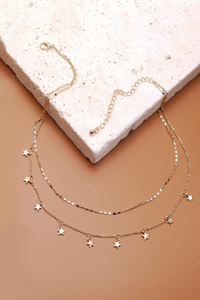 Layered Star Charm Necklace - Gold