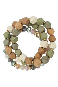 Multicolor Wood + Crystal Beaded Bracelet Stack