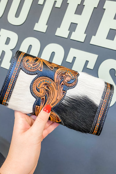 The Lane Tooled Leather + Cowhide Wallet