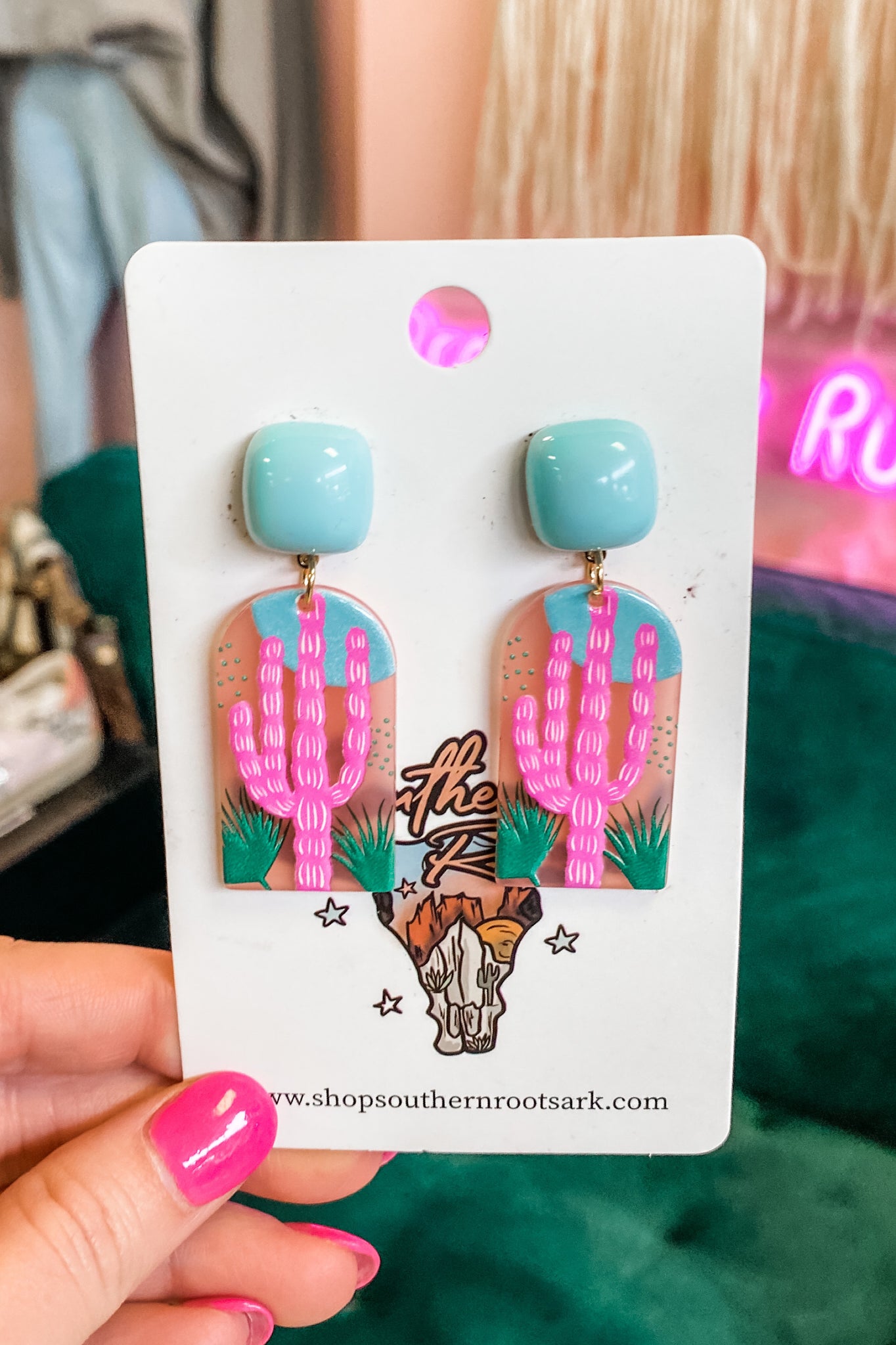 Pink Acrylic Cactus Earrings