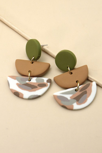 Olive + Taupe Mixed Triple Drop Clay Earrings