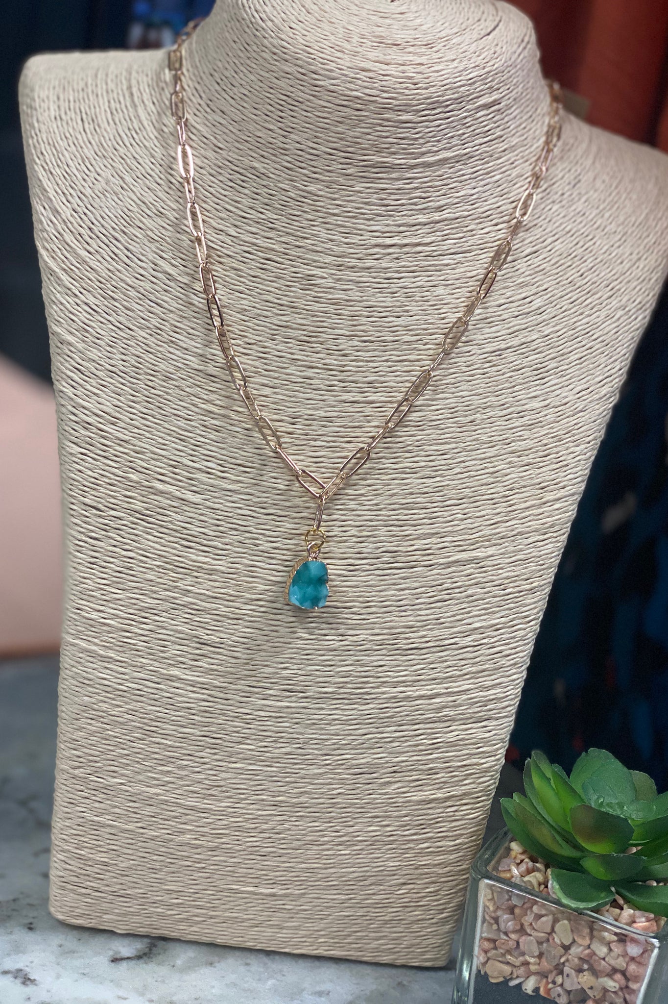 Scooples Paper Clip Turquoise Druzy Necklace